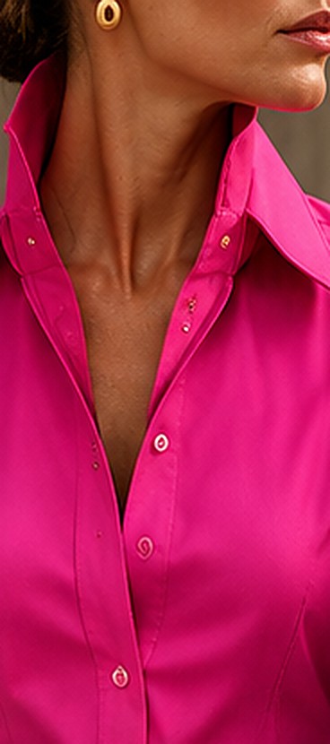 Concept: close up of a fuchsia shirt collar worn up